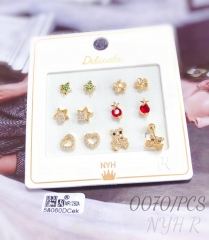 6 pcs champagne Gold Trendy Zirconia Earrings