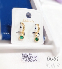 High-quality gold-plated brass earrings with green zircon stones