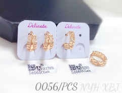 Leaf shaped zircon champagne gold earrings