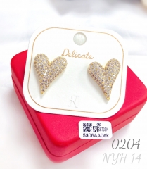 Korean-style elegant full zircon heart stud earrings