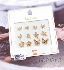 Heart flower animal gold-plated zircon stud earrings