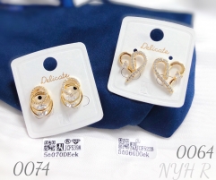Korean-style minimalist double-ring zircon stud earrings