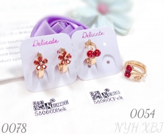 Red zircon flower and cherry shaped champagne gold earrings