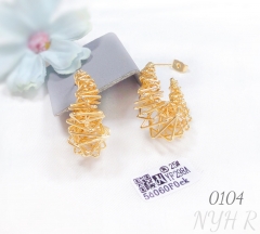 Irregularly wrapped gold plated unique earrings