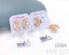 White zircon cherry leaf champagne gold earrings