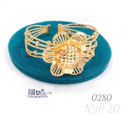 Exaggerated Indian Dubai style floral gold plated open bangle