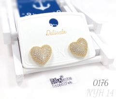 Luxurious style 14k heart shaped full zircon stud earrings