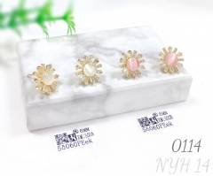 Pink and white cat's eye gold-plated elegant earrings