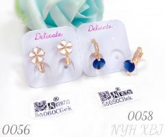 White floral oil droplets gold-plated earrings and blue zircon champagne gold hoop earrings