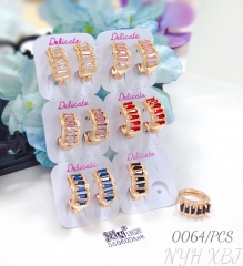 Six-color zircon champagne gold earrings