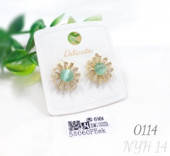 Green cat's eye stone zircon gold-plated earrings