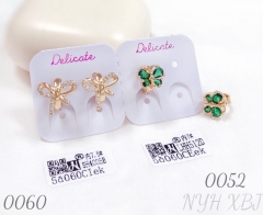 Green zircon butterfly shaped bow champagne gold earrings