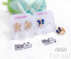 Butterfly shaped white blue zircon champagne gold earrings
