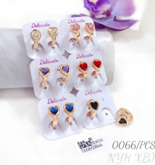 Six color heart-shaped zircon champagne gold earrings