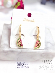 Colored Zircon Cute Watermelon-Shaped Pendant Earrings