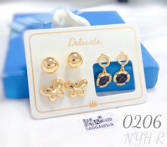 Butterfly versatile round gold-plated earring set