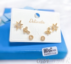 Irregular Star and Butterfly Zirconia Gold-Plated Earring Set