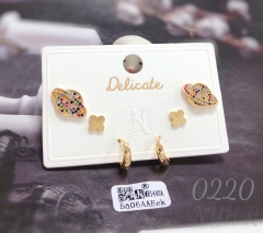 A set of three exquisite colored zircon gold-plated earrings