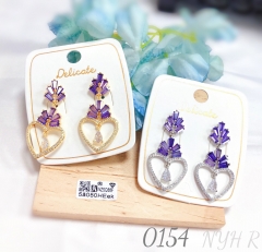 Pink purple zircon heart-shaped drop earrings