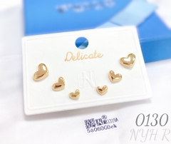 Heart shaped smooth gold-plated small and exquisite earring set