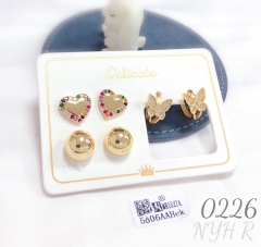 Heart shaped butterfly gold-plated earring set