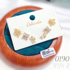 Cute bee and bow-shaped gold-plated earring set