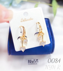 Korean style heart-shaped zircon drop earrings