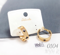 Oil-painted black four-leaf clover gold-plated unique earrings