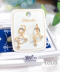 White Oil Painting Universe Star Dangling Earrings