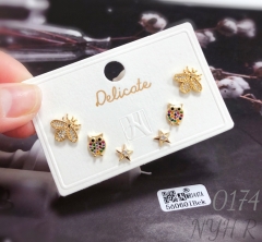 Cute animal-shaped gold-plated earring set