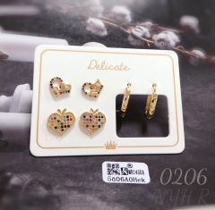 Colored zircon irregular heart earring set