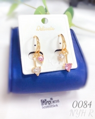 Pink and white heart-shaped zircon pendant earrings