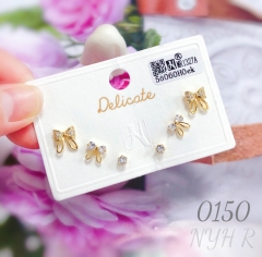 Bow shaped silver plated stud earring set