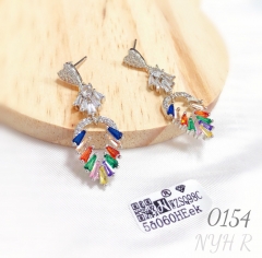 High-quality colored zircon earrings, cute and popular, plated with 18k gold.
