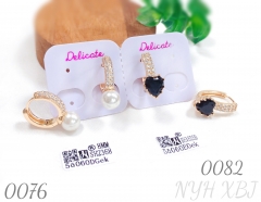 Elegant pearl zircon champagne gold hoop earrings