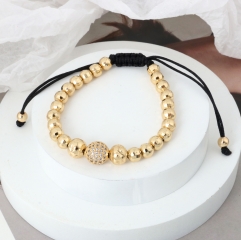 Black cord gold-plated beads adjustable bracelet