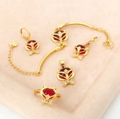 Red gemstone gold-plated four-piece set