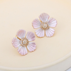 Versatile Floral Jewelry New Striped Oil Drop Colored Flower Stud Earrings