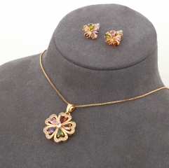 Colorful Zircon Flower Gold-Plated Luxury Jewelry Set