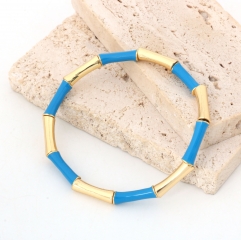 Blue Beaded Elastic Stack Bracelet Gold Plated Trendy Bracelet