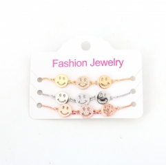 Smiley face zircon gold-plated copper delicate chain bracelet