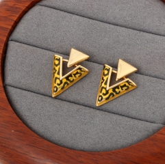 Gold Leopard Print V-Shaped Triangle Gold-Plated Earrings