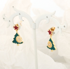 Christmas tree colored drop earrings with gold plating