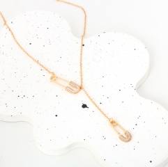 Gold/Silver Zircon Pendant Paperclip Necklace