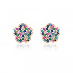 Plum blossom-shaped mixed-color zircon stud earrings