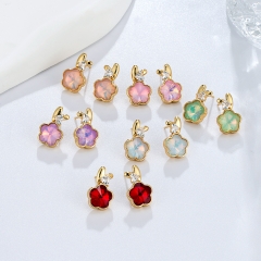 New brass jewelry with zircon flower earrings