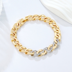 Two-Tone Cuban Link Bracelet with Crystal Inlay