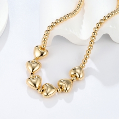 Gold Heart Charm Beaded Chain Necklace