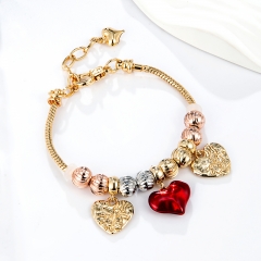 Red & Gold Heart Charm Beaded Bracelet
