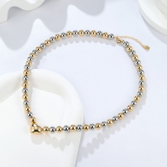Mixed Metal Bead Necklace Heart Pendant Adjustable Chain